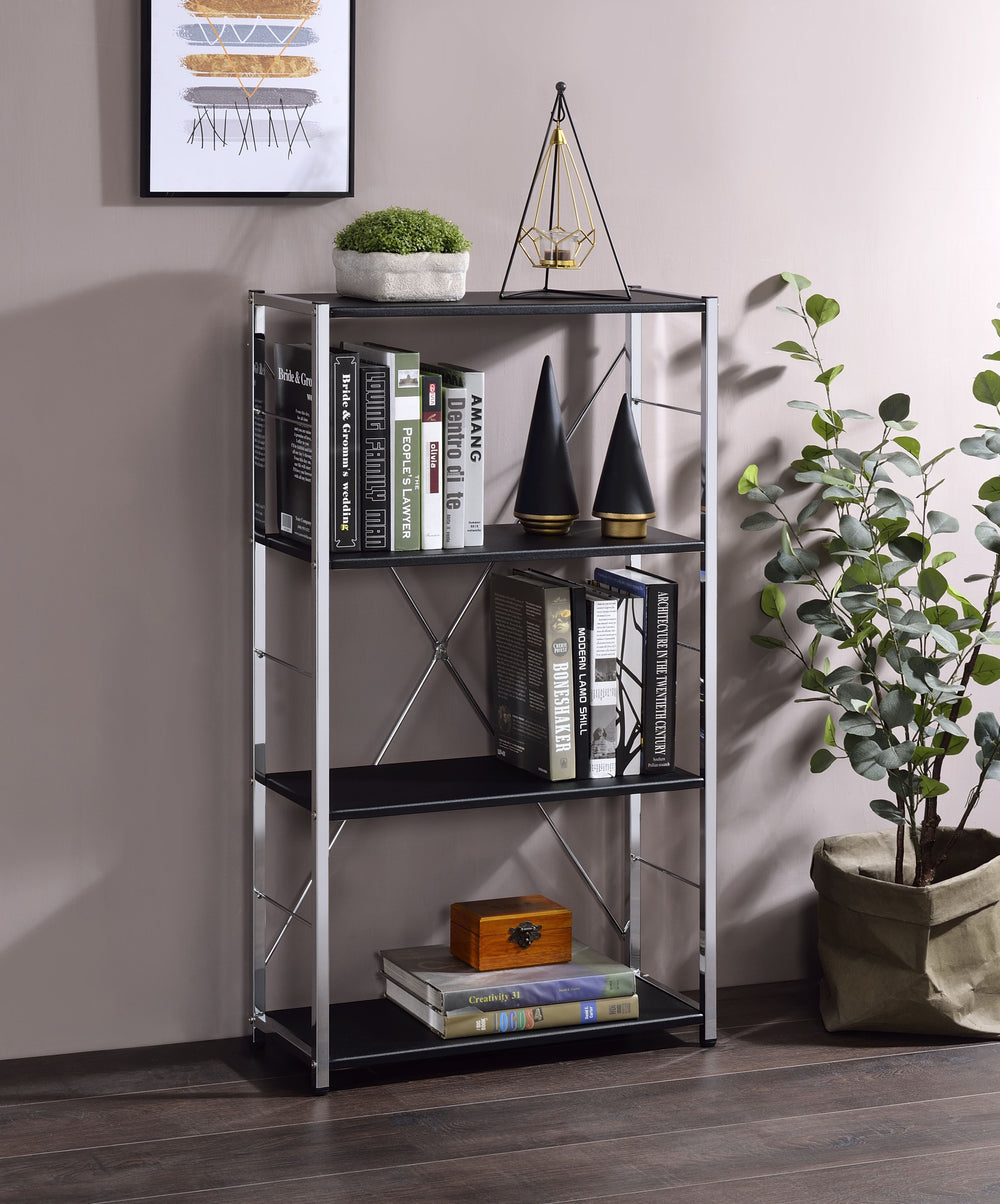 42" Black and Silver Metal Four Tier Etagere Bookcase - Homeroots - Flyclothing LLC