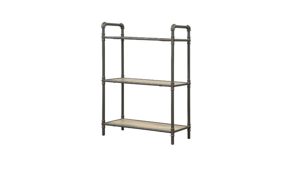 36" Antique Oak and Sandy Gray Metal Three Tier Standard Bookcase - Homeroots - Flyclothing LLC