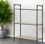 36" Antique Oak and Sandy Gray Metal Three Tier Standard Bookcase - Homeroots - Flyclothing LLC
