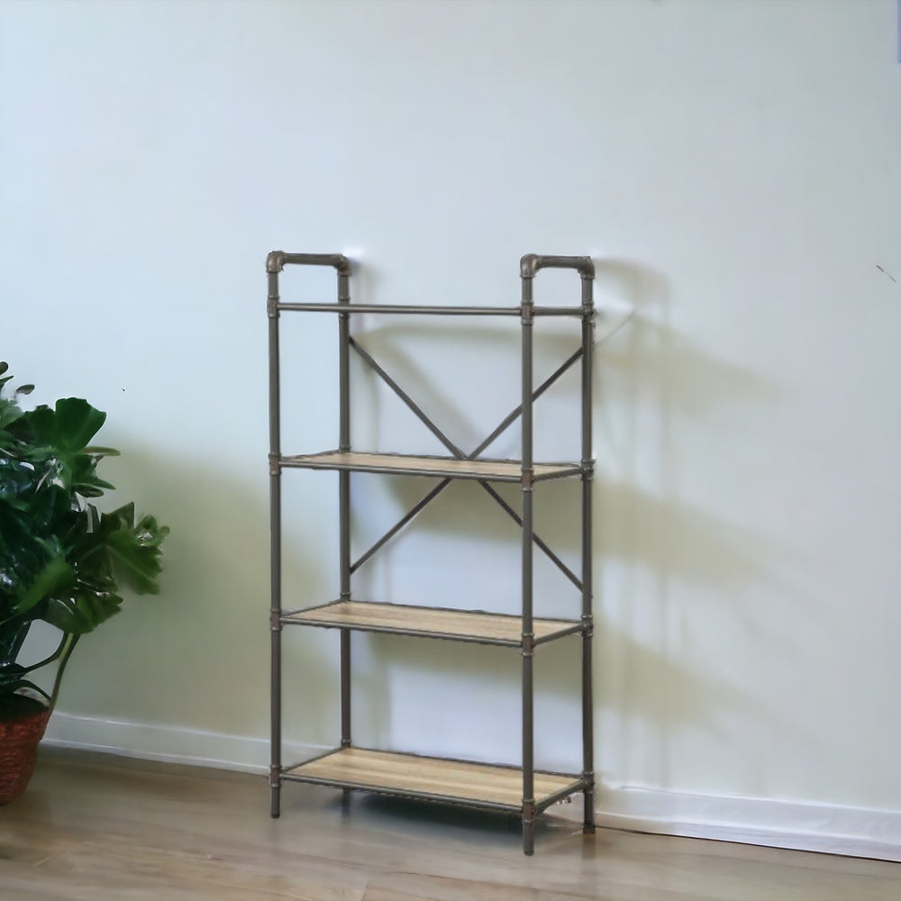 49" Gray Brown Metal Four Tier Etagere Bookcase - Homeroots - Flyclothing LLC