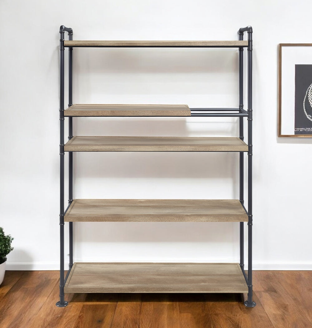 65" Brown and Black Metal Five Tier Etagere Bookcase - Homeroots - Flyclothing LLC