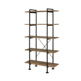 73" Brown and Black Metal Five Tier Etagere Bookcase - Homeroots - Flyclothing LLC