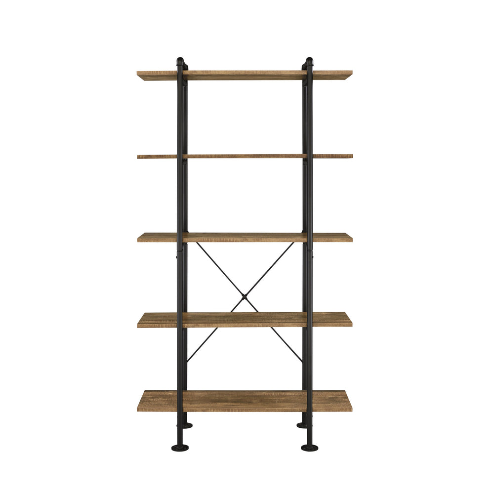 73" Brown and Black Metal Five Tier Etagere Bookcase - Homeroots - Flyclothing LLC