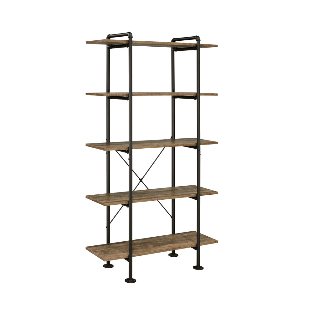 73" Brown and Black Metal Five Tier Etagere Bookcase - Homeroots - Flyclothing LLC