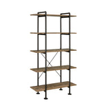 73" Brown and Black Metal Five Tier Etagere Bookcase - Homeroots - Flyclothing LLC
