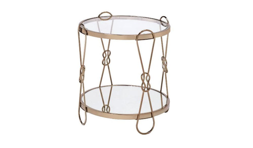 23" Gold Mirrored And Metal Round End Table With Shelf - Homeroots