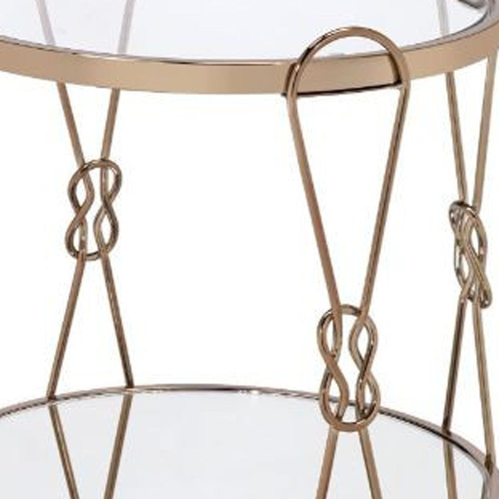 23" Gold Mirrored And Metal Round End Table With Shelf - Homeroots