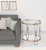 23" Gold Mirrored And Metal Round End Table With Shelf - Homeroots