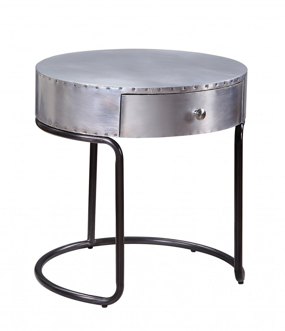 21" Aluminum And Manufactured Wood Round End Table With Drawer - Homeroots - Flyclothing LLC