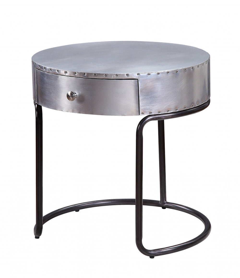 21" Aluminum And Manufactured Wood Round End Table With Drawer - Homeroots - Flyclothing LLC