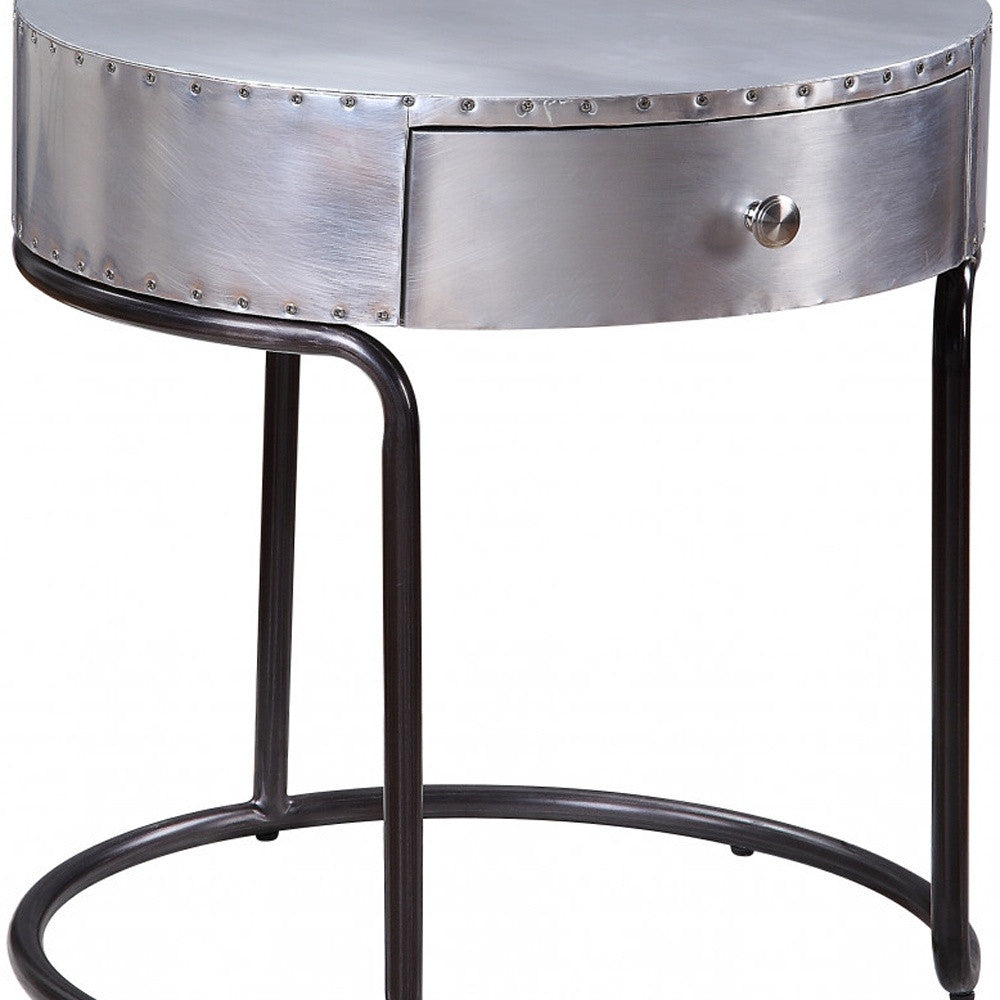 21" Aluminum And Manufactured Wood Round End Table With Drawer - Homeroots - Flyclothing LLC