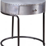 21" Aluminum And Manufactured Wood Round End Table With Drawer - Homeroots - Flyclothing LLC