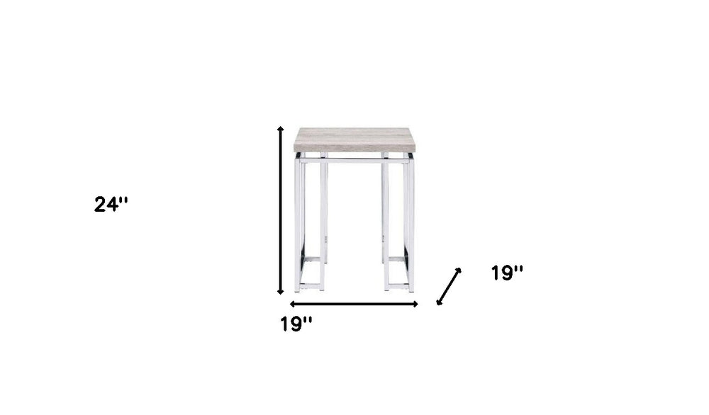 24" Chrome And Natural Oak Manufactured Wood And Metal Square End Table - Homeroots - Flyclothing LLC