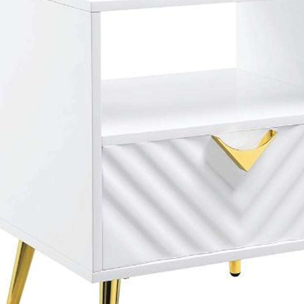 22" White Manufactured Wood And Metal Rectangular End Table With Drawer And Shelf - Homeroots - Flyclothing LLC
