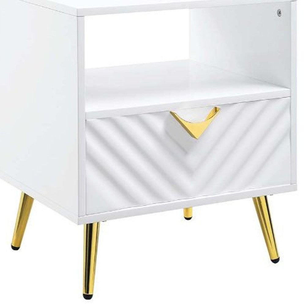 22" White Manufactured Wood And Metal Rectangular End Table With Drawer And Shelf - Homeroots - Flyclothing LLC