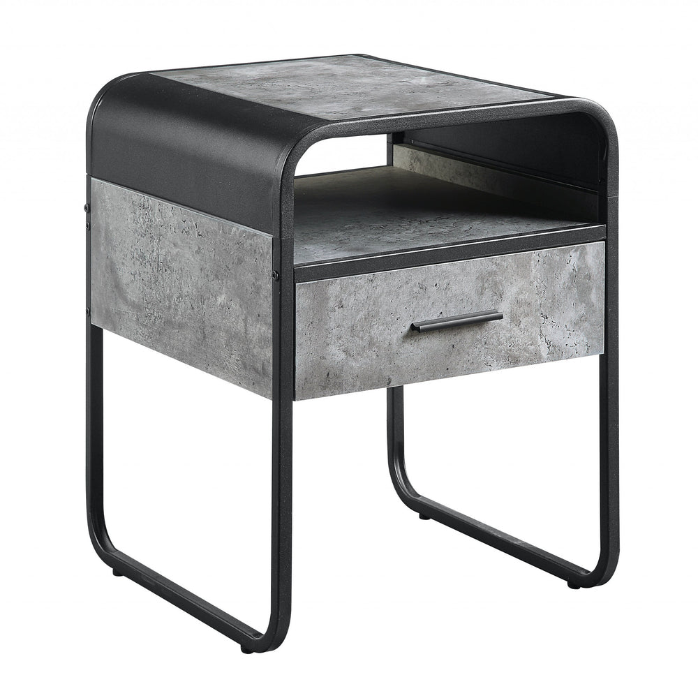 22" Black And Gray Wood And Metal Square End Table With Drawer And Shelf - Homeroots - Flyclothing LLC