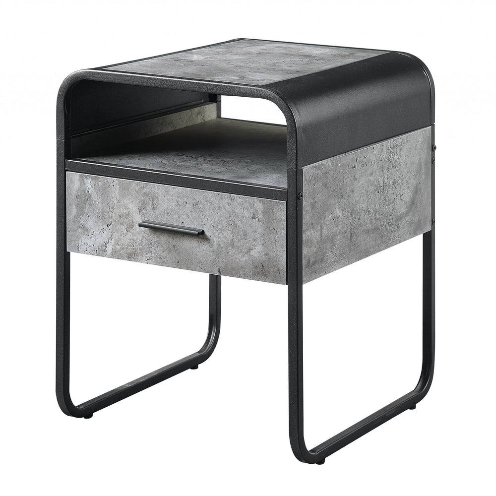 22" Black And Gray Wood And Metal Square End Table With Drawer And Shelf - Homeroots - Flyclothing LLC