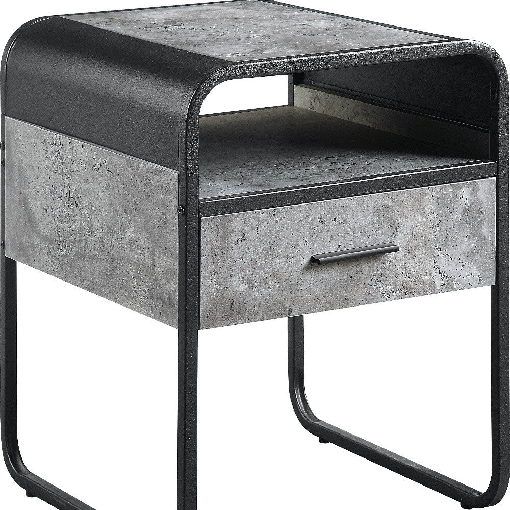 22" Black And Gray Wood And Metal Square End Table With Drawer And Shelf - Homeroots - Flyclothing LLC