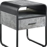 22" Black And Gray Wood And Metal Square End Table With Drawer And Shelf - Homeroots - Flyclothing LLC