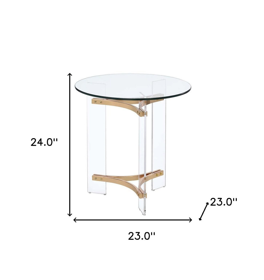 24" Gold And Clear Glass And Metal Round End Table - Homeroots - Flyclothing LLC