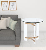 24" Gold And Clear Glass And Metal Round End Table - Homeroots - Flyclothing LLC