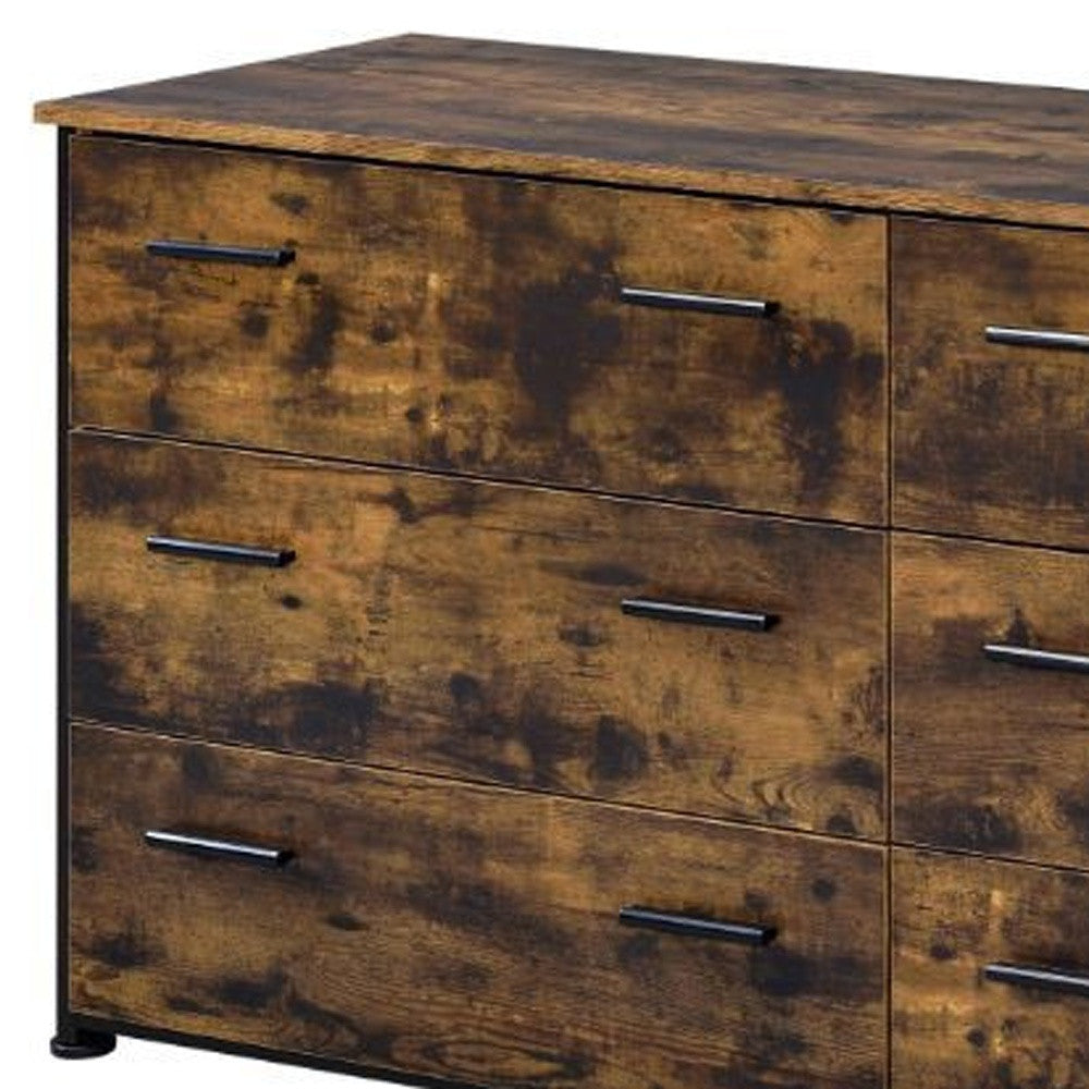 59" Brown and Black Six Drawer Double Dresser - Homeroots - Flyclothing LLC