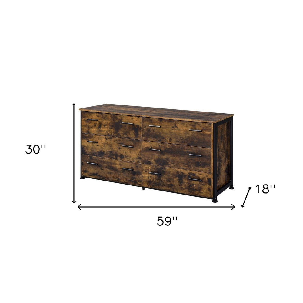 59" Brown and Black Six Drawer Double Dresser - Homeroots - Flyclothing LLC