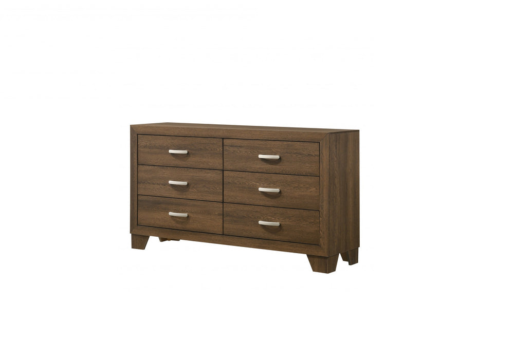 59" Brown Solid and Manufactured Wood Six Drawer Double Dresser - Homeroots - Flyclothing LLC