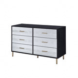 47" Black Silver and Gold Faux Croc Design Six Drawer Double Dresser - Homeroots - Flyclothing LLC