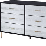 47" Black Silver and Gold Faux Croc Design Six Drawer Double Dresser - Homeroots - Flyclothing LLC