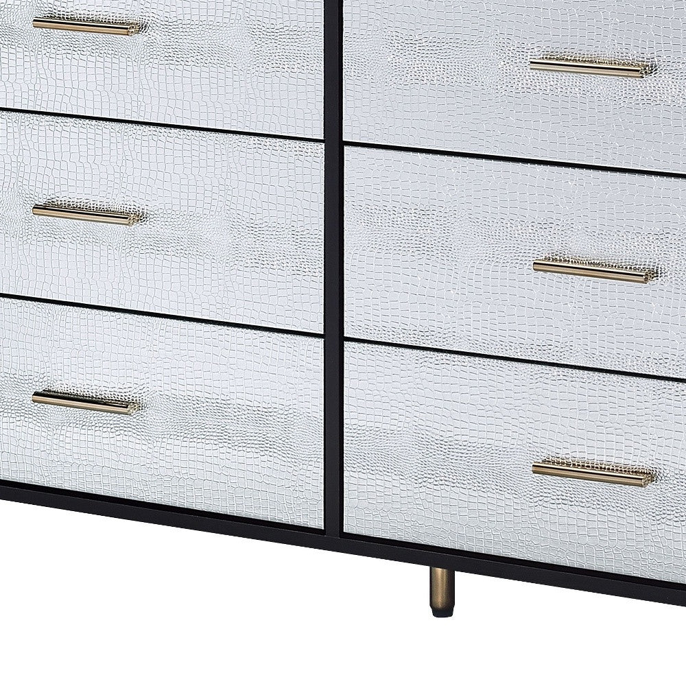 47" Black Silver and Gold Faux Croc Design Six Drawer Double Dresser - Homeroots - Flyclothing LLC