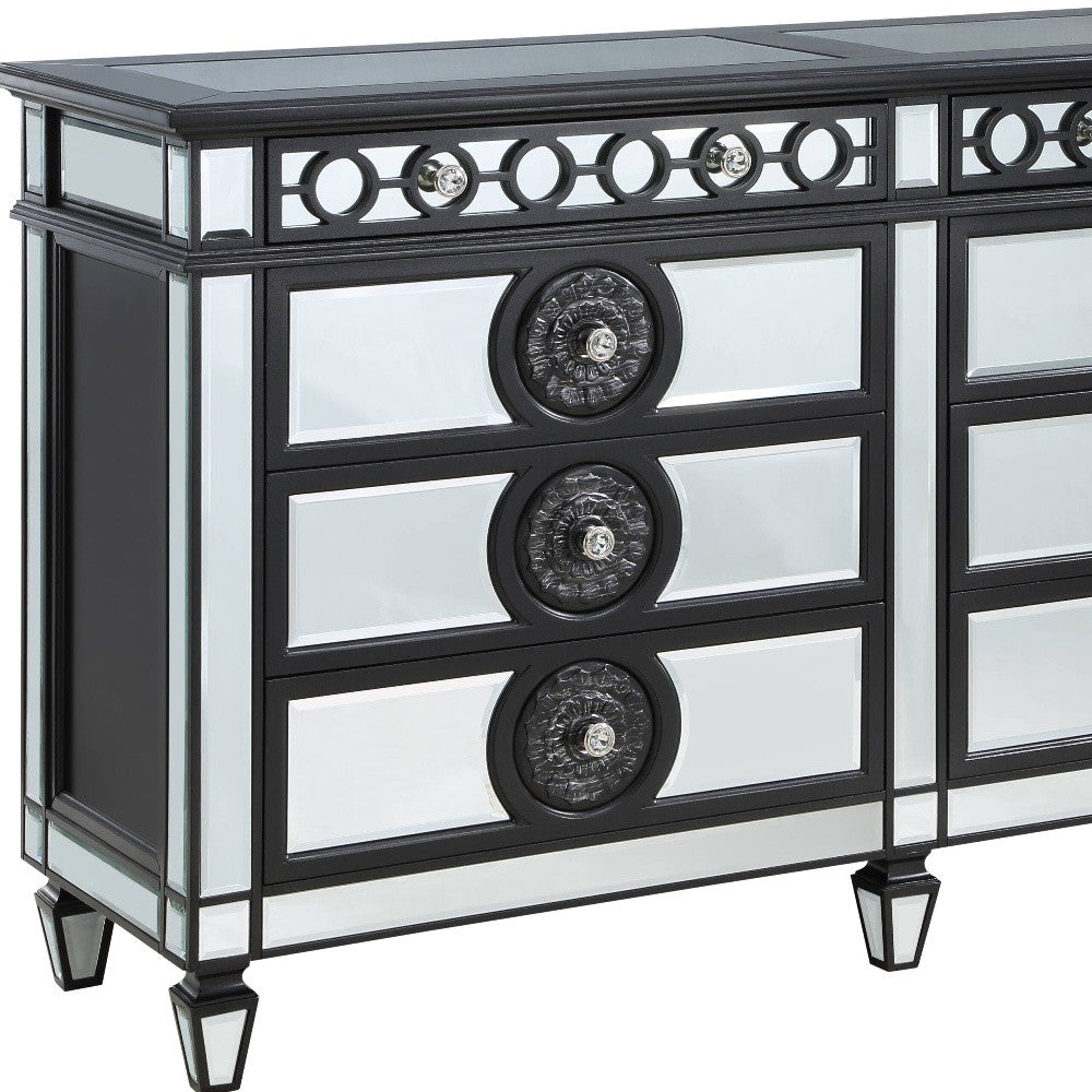 68" Black and Silver Solid and Manufactured Wood Mirrored Eight Drawer Double Dresser - Homeroots - Flyclothing LLC