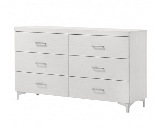 58" White Solid and Manufactured Wood Six Drawer Double Dresser - Homeroots