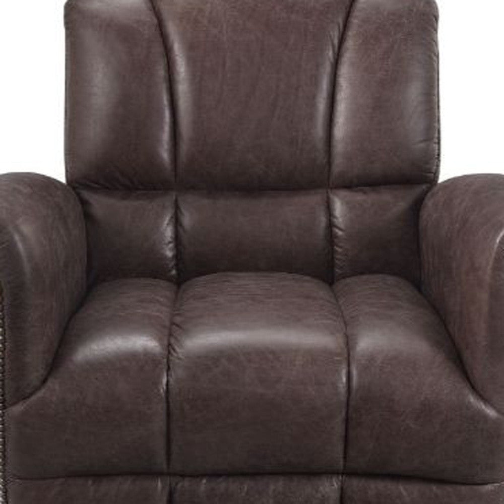 35" Retro Brown Top Grain Leather And Steel Patchwork Club Chair - Homeroots