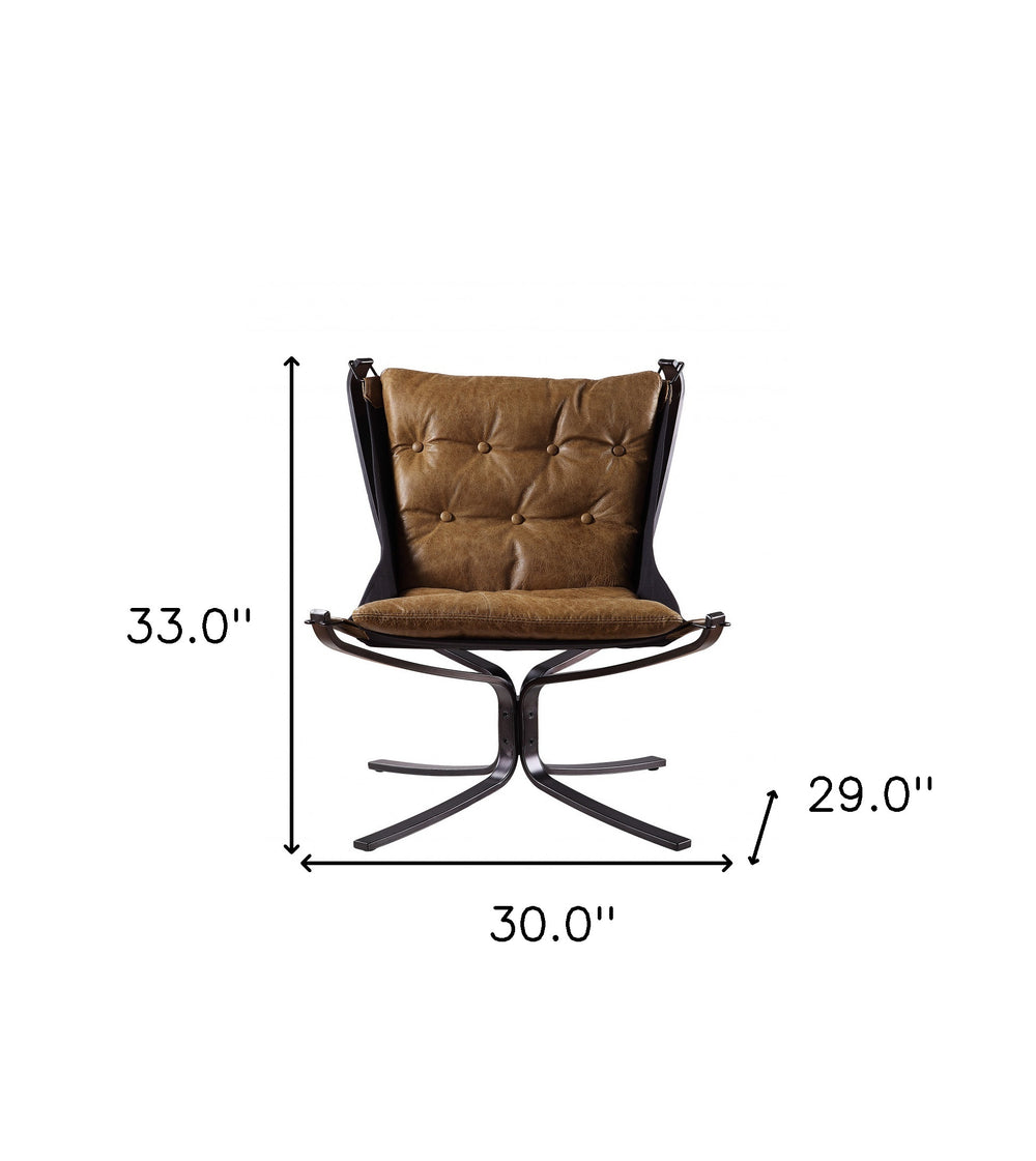 30" Coffee Top Grain Leather And Steel Solid Color Lounge Chair - Homeroots