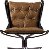 30" Coffee Top Grain Leather And Steel Solid Color Lounge Chair - Homeroots