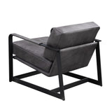 28" Gray Black Top Grain Leather And Steel Solid Color Arm Chair - Homeroots