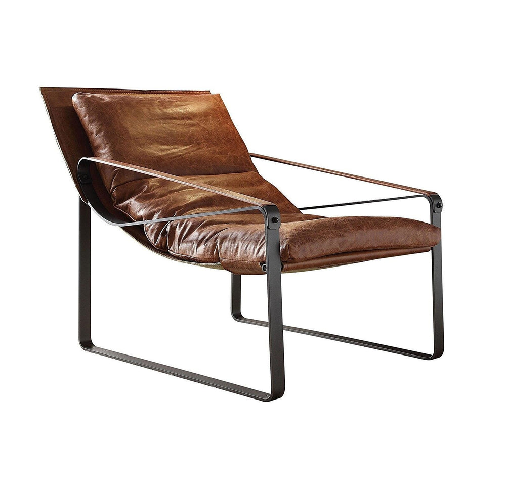 27" Brown Top Grain Leather And Steel Lounge Chair - Homeroots