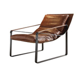 27" Brown Top Grain Leather And Steel Lounge Chair - Homeroots