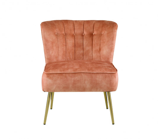 26" Burnt Orange Velvet And Brown Solid Color Slipper Chair - Homeroots