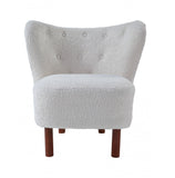 31" White Sherpa And Brown Polka Dots Wingback Chair