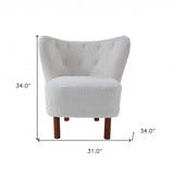 31" White Sherpa And Brown Polka Dots Wingback Chair