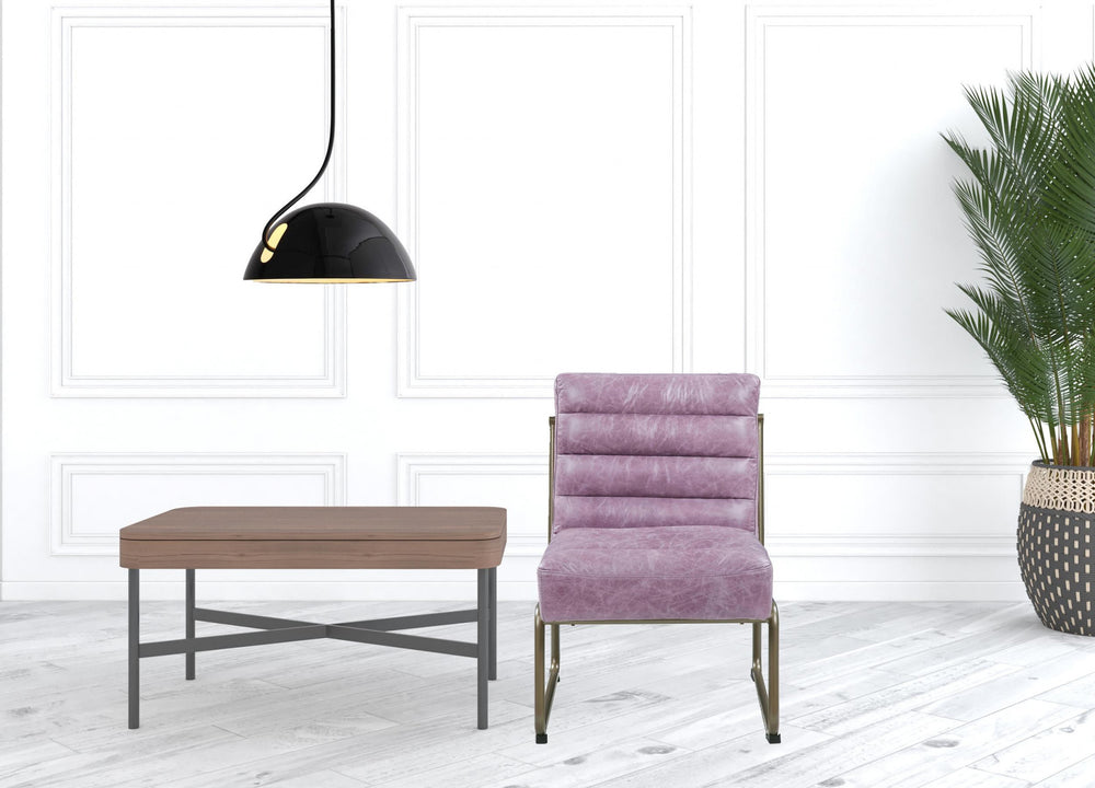 22" Top Grain Leather And Steel Ikat Side Chair - Homeroots