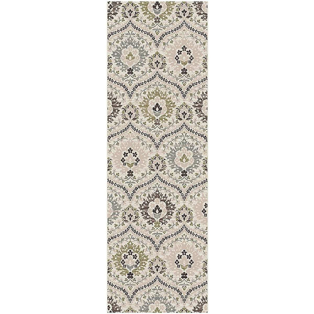 10' Beige Ivory And Brown Floral Stain Resistant Runner Rug - Homeroots - Flyclothing LLC