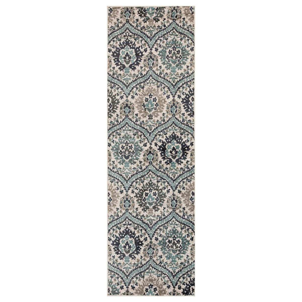 10' Ivory Blue and Gray Medallion Runner Rug - Homeroots - Flyclothing LLC