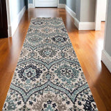 10' Ivory Blue and Gray Medallion Runner Rug - Homeroots - Flyclothing LLC