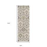 12' Ivory Gray And Olive Floral Stain Resistant Runner Rug - Homeroots - Flyclothing LLC