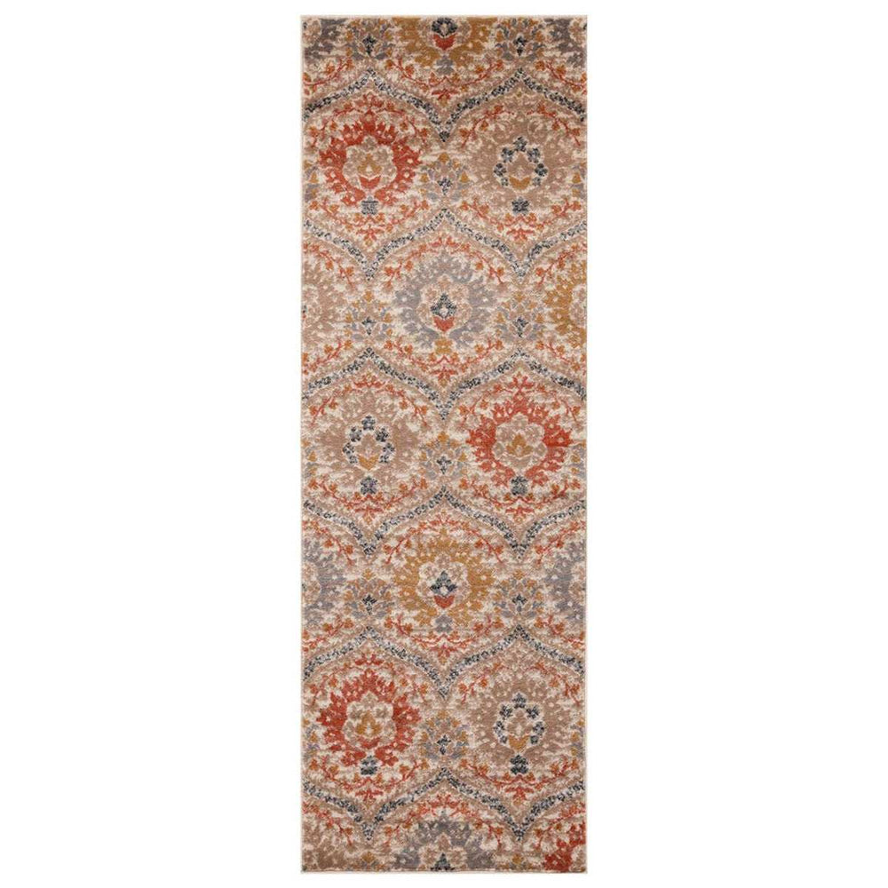 8' Ivory Orange And Gray Floral Stain Resistant Runner Rug - Homeroots - Flyclothing LLC