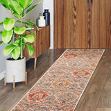8' Ivory Orange And Gray Floral Stain Resistant Runner Rug - Homeroots - Flyclothing LLC