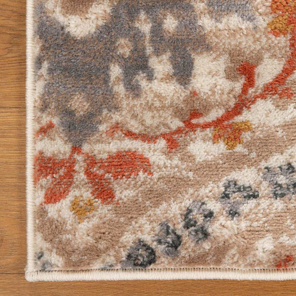 8' Ivory Orange And Gray Floral Stain Resistant Runner Rug - Homeroots - Flyclothing LLC
